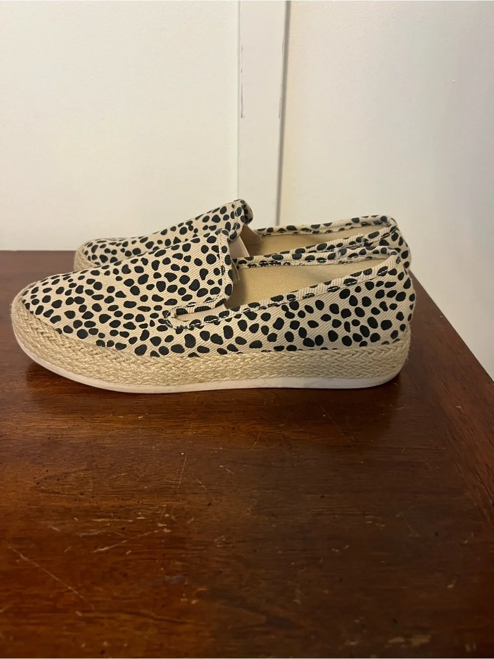 ESPRIT Espadrille Slip-On Sneakers in Black and Natural Leopard Spot SIZE 8